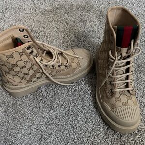 Gucci Tan Combat Boots with Iconic Logo